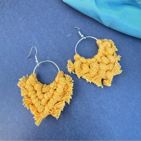 Macrame Golden Yellow Dangle Earrings - Picture 12 of 12